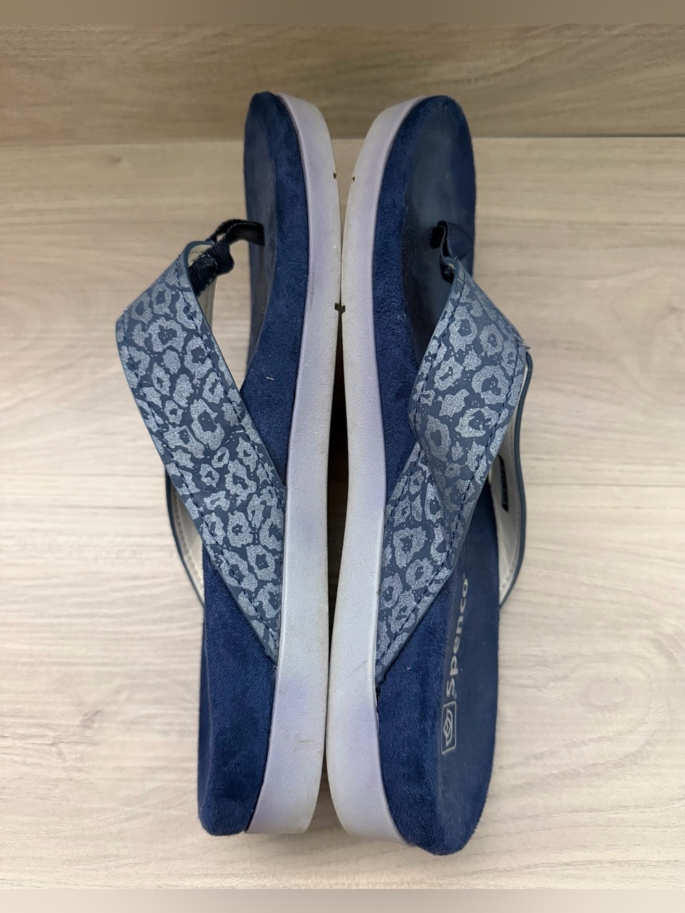 Spenco Newport Cheetah Navy Blue Orthotic Thong Flip Flops Sandals Women's 8.5B - Picture 4 of 7